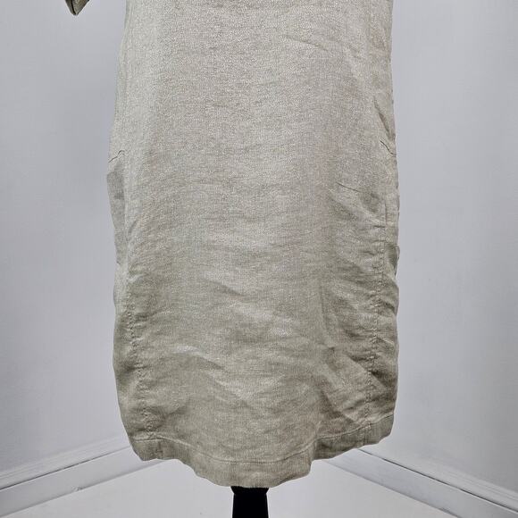 Eileen Fisher Shift Midi Dress Natrual Tan Linen Blend | Women's XS | FLAWS - Picture 13 of 16